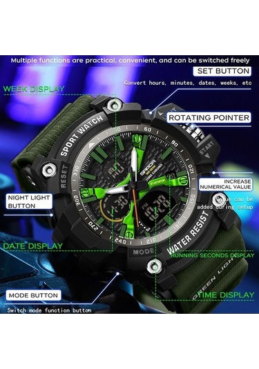 Novahub Sanda Erkekler Elektronik Saat Doğa Sporları Aydınlık Saat Kraliyet Mavisi Çok Renkli Çok Renkli