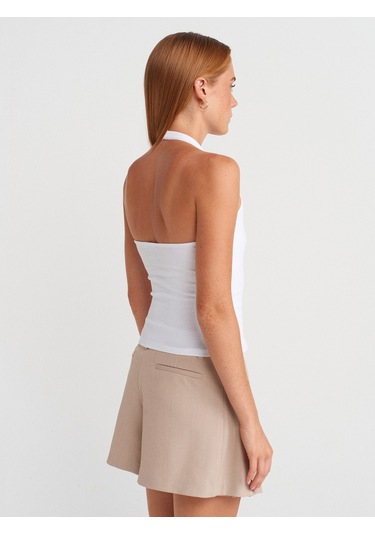 Dilvin 21162 Halter Yaka Top-beyaz Beyaz