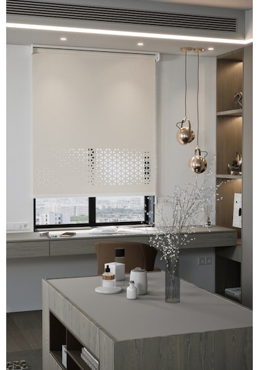 Perdea Lazer Kesim Mat Stor Perde, Lazer Kesimli Modern Serisi, M-1002 Ekru Renk