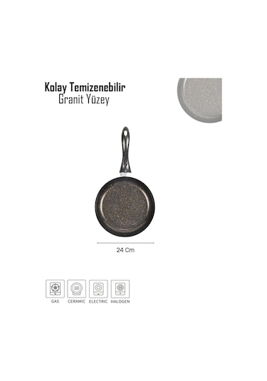 Bonetti Granit Tava - 24 Cm Siyah Siyah