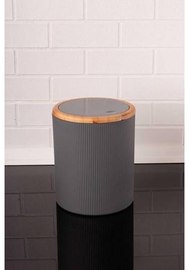 Bambu Desenli Modern 5'li Banyo Seti Çizgili Gri