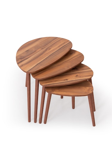 Nora 4lü Dörtlü Mdf Ahşap Zigon Sehpa - Ceviz