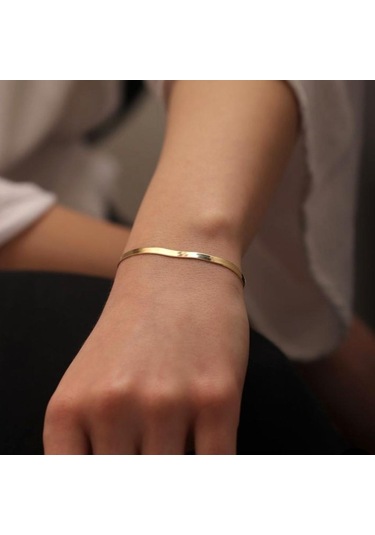 İtalyan Ezme Çelik Zincir Bileklik Gold Renk Çelik Bileklik Unisex Ürün Sarı