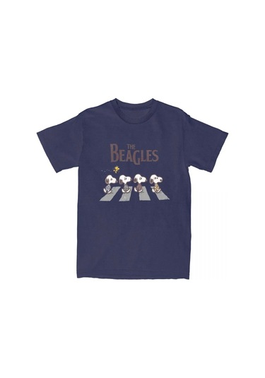 Mınıso Moda Fıstık Snoshirt Beagles Pamuk T-shirt Erkek Kadın Woodstock Komik Gömlek Doğum Günü Hediyesilacivert Lacivert