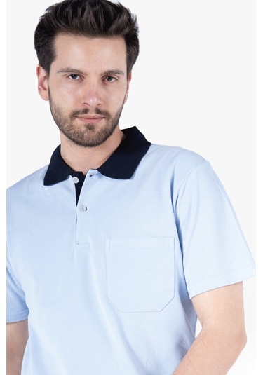 Polo Yaka T-shirt %100 Pamuk Cepli Gök Mavi