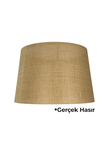 Hasır Hazeran Rattan Doğal Lambader Şapkası Ahşap