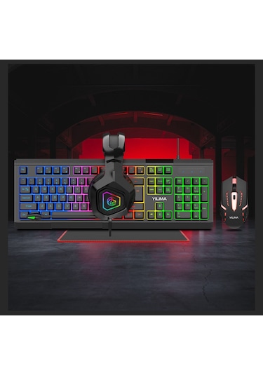 Yılıma Qs-3005 4+1 Klavye Mouse Kulaklık Mousepad Full Oyuncu Ekipman Seti Lazer