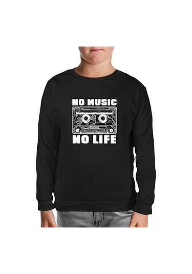 No Music No Life Cassette Tape Siyah Çocuk Sweatshirt 001