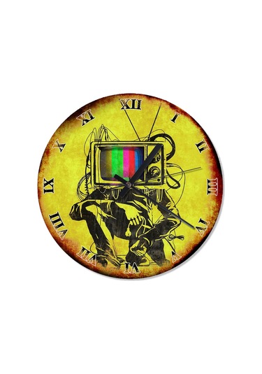 Eski Zeminde Tv Ekranı Kafalı Adam Duvar Saati Çok Renkli