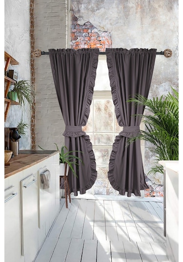 Poli Perde Çift Kanat Dikey Fırfırlı Antrasit