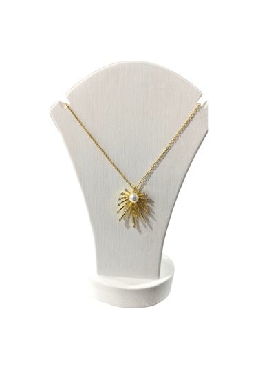 Kadın İncili Taşlı Altın Renk Çelik Kolye Çelik