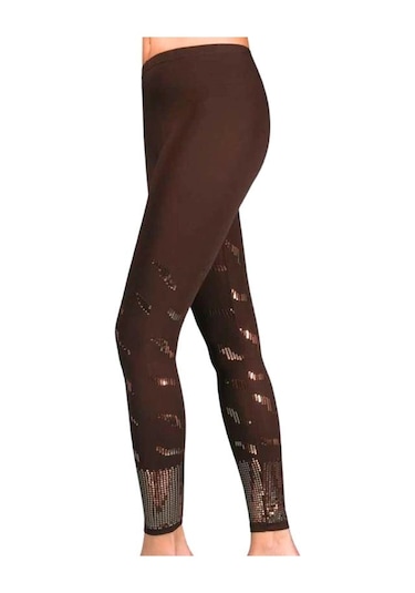 Kadın Pullu Taşlı Uzun Tayt 2254 Kahve