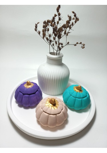 Tabaklı 3'lü Mini Balkabağı Vazo Dekoratif Set Random Çok Renkli