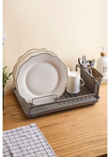 Gourmet Gray Alüminyum Bulaşıklık Tabaklık Döndürülebilir Su Tahliye Sistemli Grı Gri