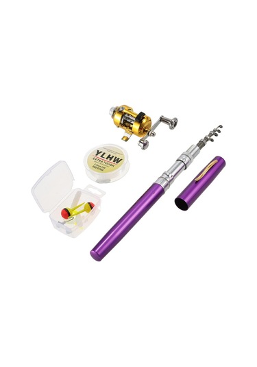 Mor Olta Makarası Seti Teleskopik Taşınabilir + Olta Lures Yemler Jig Kancaları