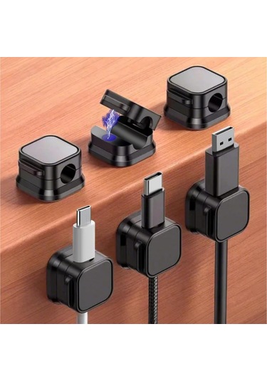 Coofbe 6 Adet Set Yapışkanlı Manyetik Kapaklı Kablo Düzenleyici Kablo Organizer Kablo Düzenleyici 25cm-300lü