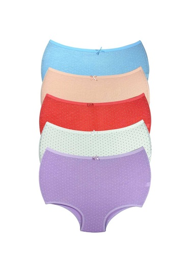 Puantiyeli Kadın Toparlayıcı Yüksek Bel Bato 5 Adet Külot Çok Renkli