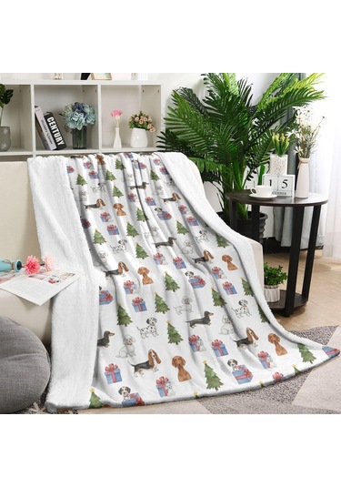 Noel Desenli 40x50 İnç Polar Battaniye, Yumuşak, Hafif Ve Kalın, Erkek, Kadın Ve Çocuk İçin Noel Köpek Ağacı