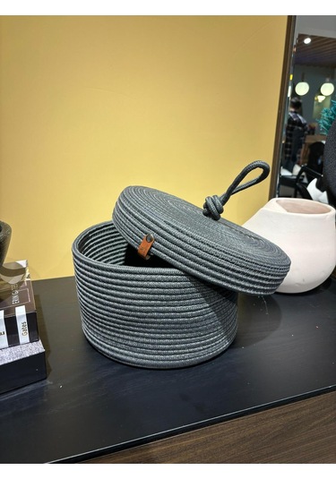 Walnut Kapaklı Jüt Sepet Antrasit