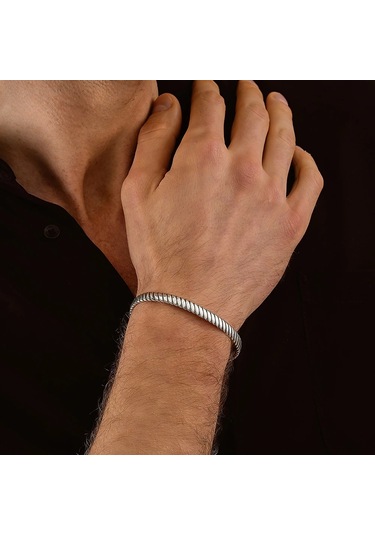 925 Ayar Gümüş Ribera Unisex Kelepçe Bileklik Gümüş