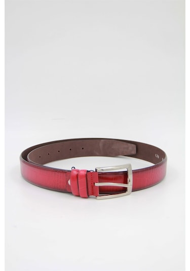 Granit 04 Erkek Timsah Derisi Kemer - Kırmızı - Kırmızı