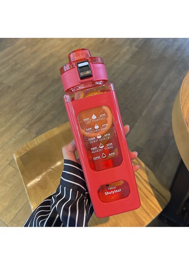 Pp Malzeme Tasarım Model Düşmeye Kırılmaya Dayanıklı Taşınabilir Pipetli Bardak Suluk 1 Litre Kırmızı