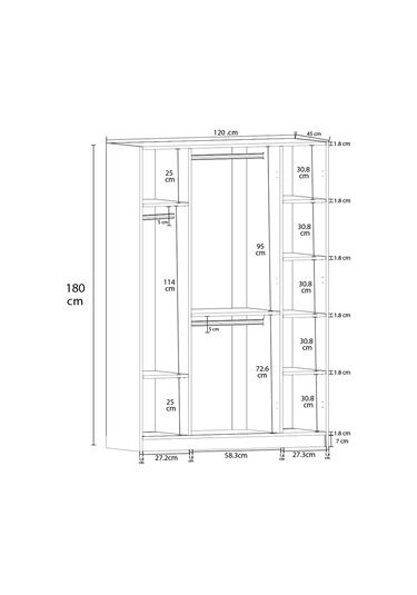 %100 Mdflam 4 Kapaklı Gardrop 120cm G-08