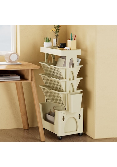 Suntek Mobil Kitaplık Arabası Tekerlekli Çok Amaçlı Bej