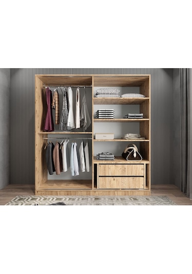 Star Sürgü Kapaklı Gizli Çekmeceli Dolap Gardırop Çam Beyaz 160 Cm