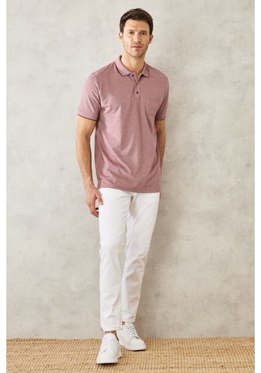 Ac&Co / Altınyıldız Classics 465126505 Polo Yaka Cepli Regular Fit Bol Kesim Düz Tişört Kırmızı