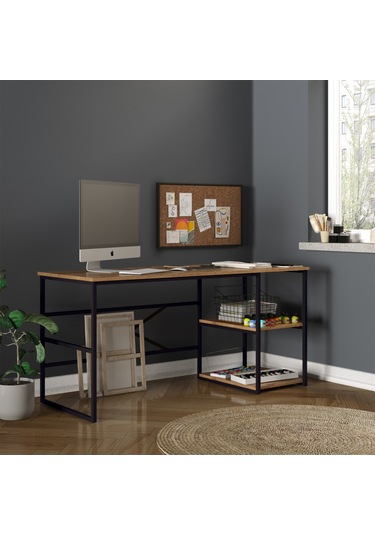 Robinhome Robin Home Atlantis Metal Ofis Büro Çalışma Masası Raflı 160Cm As Açık Kahverengi