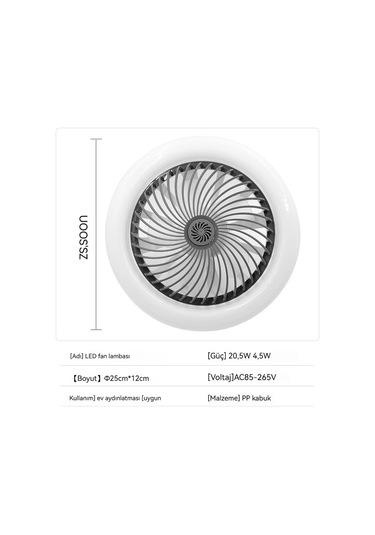 Modern Akıllı Uzaktan Kumanda Vidalı Fan Işığı Mini Fan Işığı Koku Fanı Işığı - Beyaz