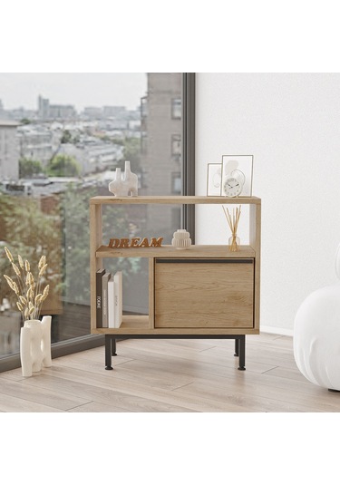 Robin Home Lidya Yan Sehpa Komodin Kapaklı Metal Ayaklı Sepet