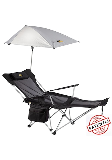 Funky Chaırs Legend Şemsiyeli Yatabilen Kamp Sandalyesi - Siyah
