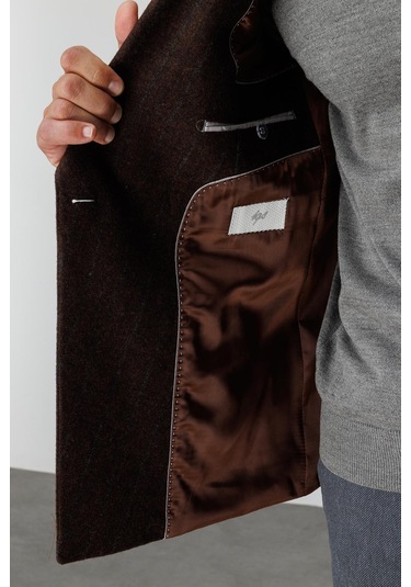 Erkek Kiremit Slım Fıt / Dar Kalıp Geniş Kırlangıç Ceket-20008 Kahverengi