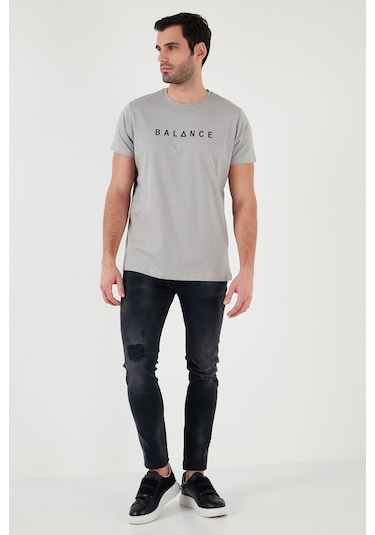 Buratti Pamuklu Slim Fit Bisiklet Yaka Erkek T Shirt 541Balance Açık Gri