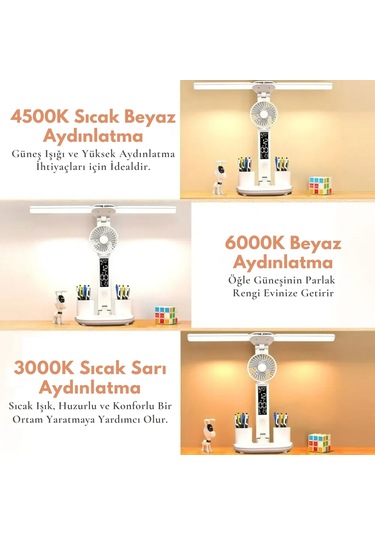 Monozone Çok Fonksiyonlu Fanlı Masa Lambası Saat+tarih+kalemlik