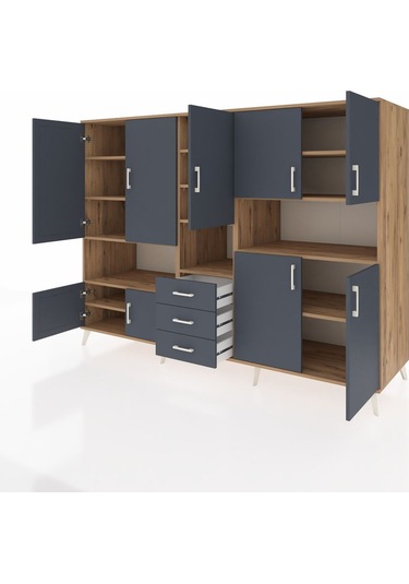 Kronos Dolap 13 Raflı 3 Çekmeceli 9 Kapaklı 220x59x163 Çam-antras Çam-antrasit