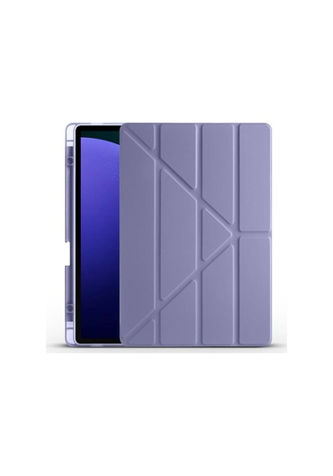 Kilifone - Galaxy Uyumlu Galaxy Tab S9 Fe Plus - Kılıf Kalem Bölmeli Stand Olabilen Origami Tri Folding Tablet Kılıfı - Mor