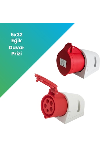 Filşarj Eğik Duvar Prizi Üç Faz 5x32a 3p+n+pe Ip44 Kırmızı