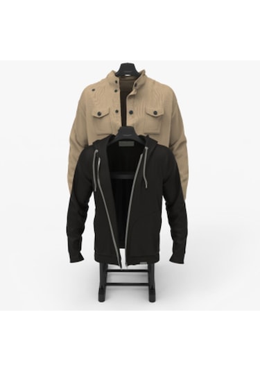 Çift Askılıklı Dilsiz Uşak Elbise Askısı Siyah / Krom - Yükseklik Ayarlı Siyah