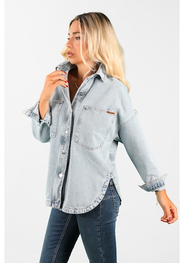 Oversize Kadın Jean Ceket Effect Mavi