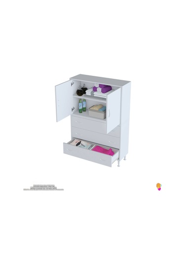 Modilayn İlkim 80 X 138 X 32,5 Cm' Lik Kapak İçi Çift Raflı Ve 3 Çekmeceli Düzen Harikası Dolap Beyaz