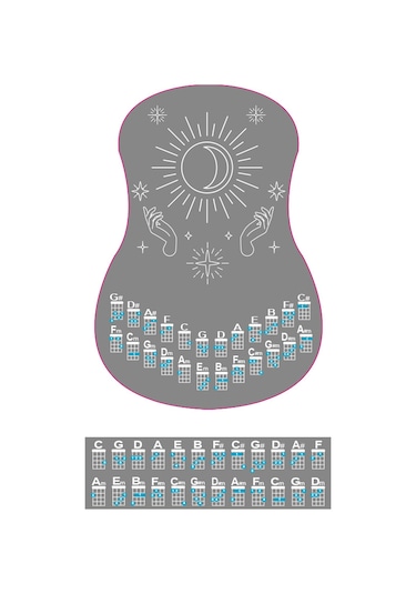 ukulele akor cetveli tablosu sticker etiketi BARİTON-TENOR-KONSE