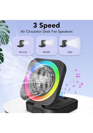 Delxo Bluetooth Hoparlör, Led Masa Gece Lambası, Ofis İçin Masa Üstü Vantilatörleri, Taşınabilir Kablosuz Hoparlörler, Fm Radyo Hoparlörü, Ev Kampı Ve Yürüyüş Hafta Sonu Siyah