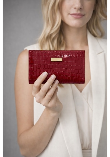 Adelina Bags Kadın Timsah Deseni Görünümlü Basic Küçük Bordo Cüzdan Bordo