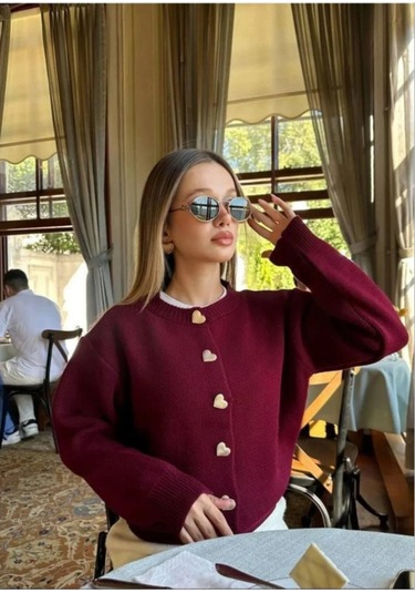 Sayzen Your Shine Sayzen Kalpli Düğme Basic Hirka Sy-kalp01 Bordo