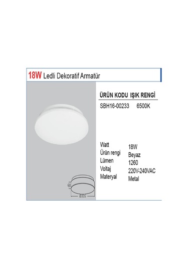 Ledli Dekoratif Armatür 18 W Beyaz Işık Sbh16-00233 Braytron Beyaz
