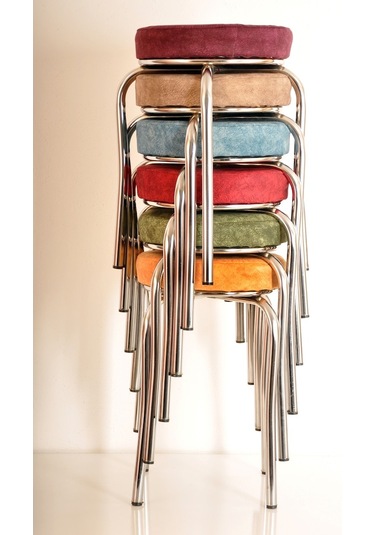 6 Lı Renkli Kumaş Ahtapot Tabure Mutfak Taburesi Demir Tabure