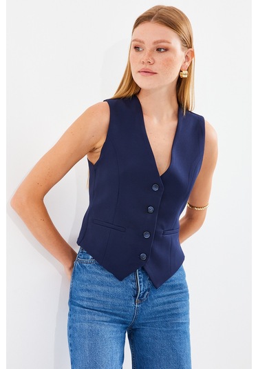 6796 Kısa Dokuma Yelek - Lacivert Lacıvert